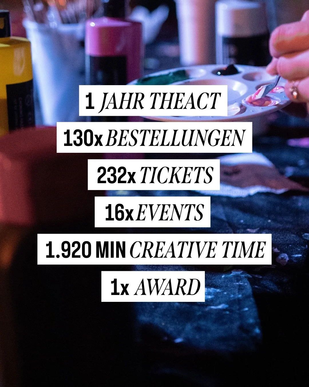 🌟1 JAHR THE ACT🌟

Vielen lieben Dank an alle, die dieses Jahr f&uuml;r uns so besonders gemacht haben!🥹 
Jede*r einzelne von euch - die da waren zum Malen nat&uuml;rlich!!

Aber wir wollten hier auch die Chance nutzen, denen zu danken, ohne die Th