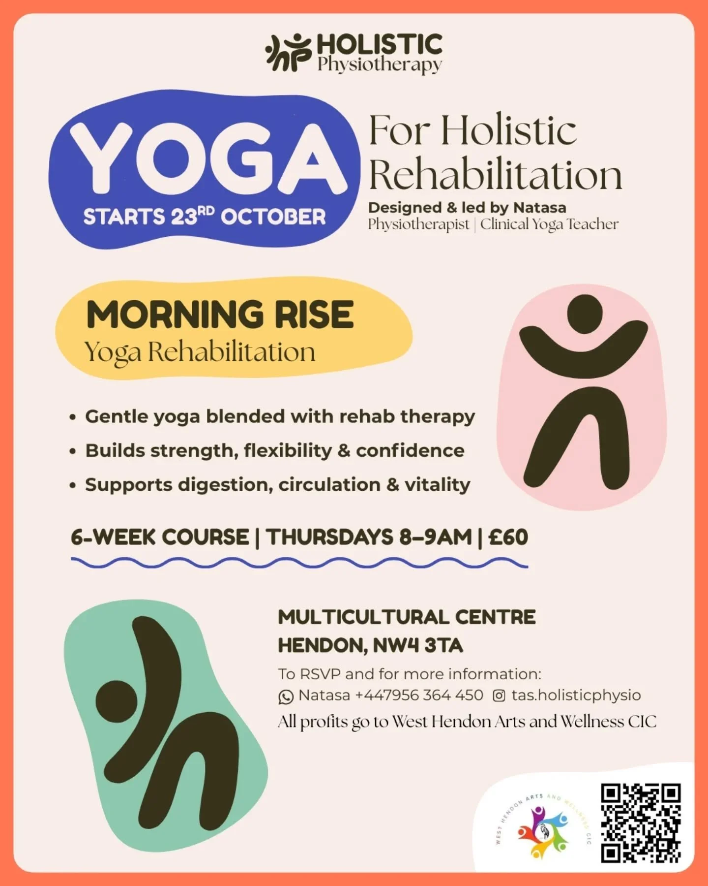 Yoga for Rehabilitation is for anyone who wants to try Yoga but doesn't feel safe in a face paced sweaty Betty Yoga class. 

You want more intention, a slower pace and more alignment - to feel safe in your body.

All profits go to local charity West 