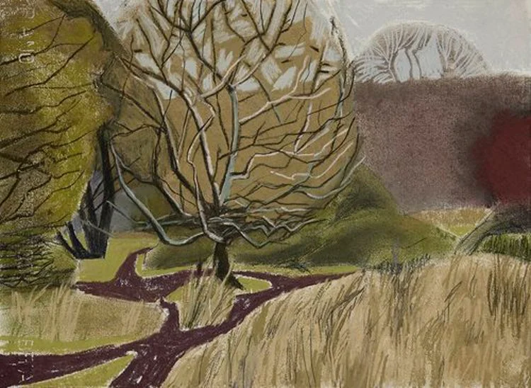 November, sedge, many paths, crabapple. 28x38cm