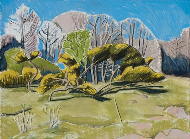 April. gorse, spindle, cherry blossom. 28x38cm