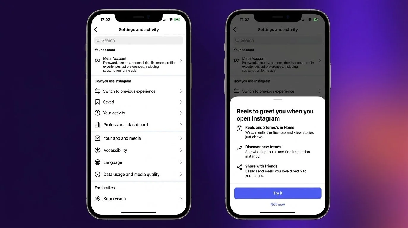 Instagram is testing a setting that opens the app straight into the Reels feed