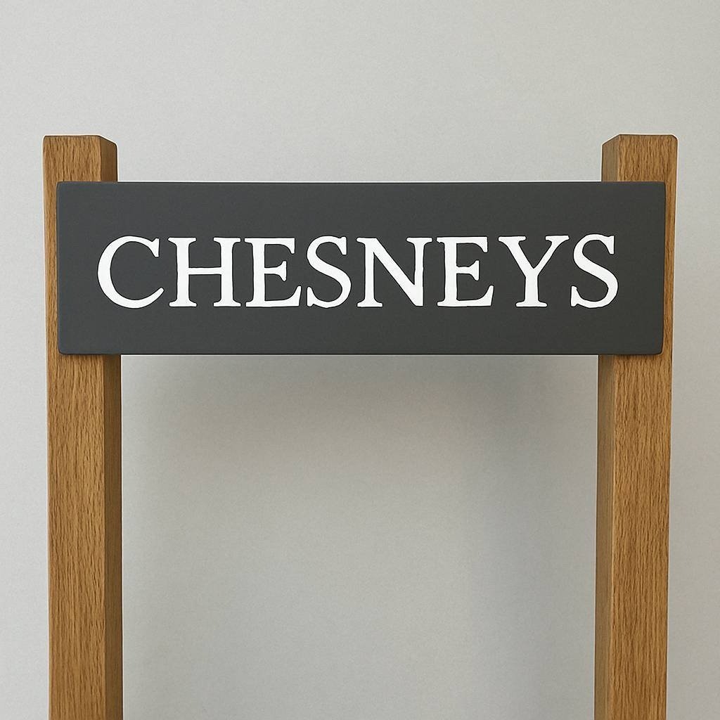 Mini Oak House Sign on Oak Posts with natural slate sign and white engraved text