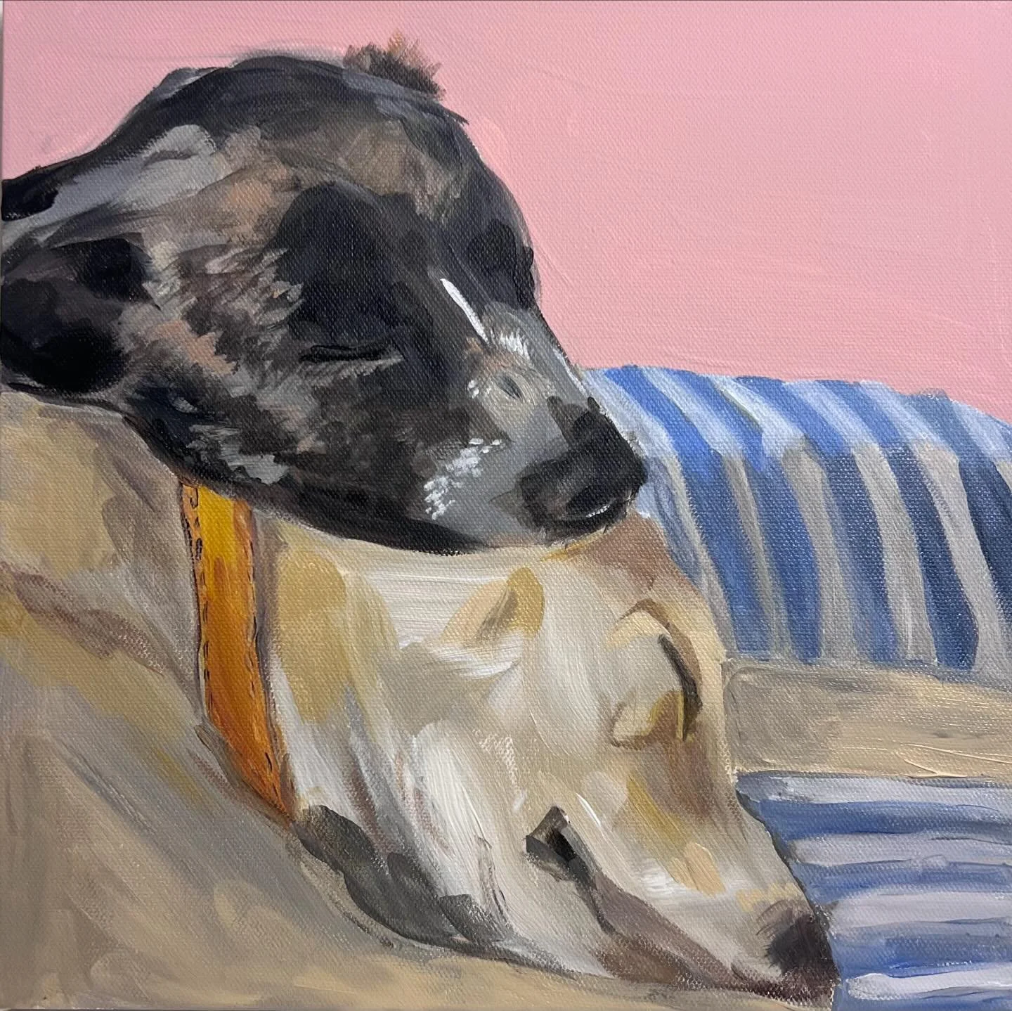 Yellow &amp; Serey Snuggle when they&rsquo;re not fighting over a bone

#puppylove #petportraits #petpainting #dogpainting