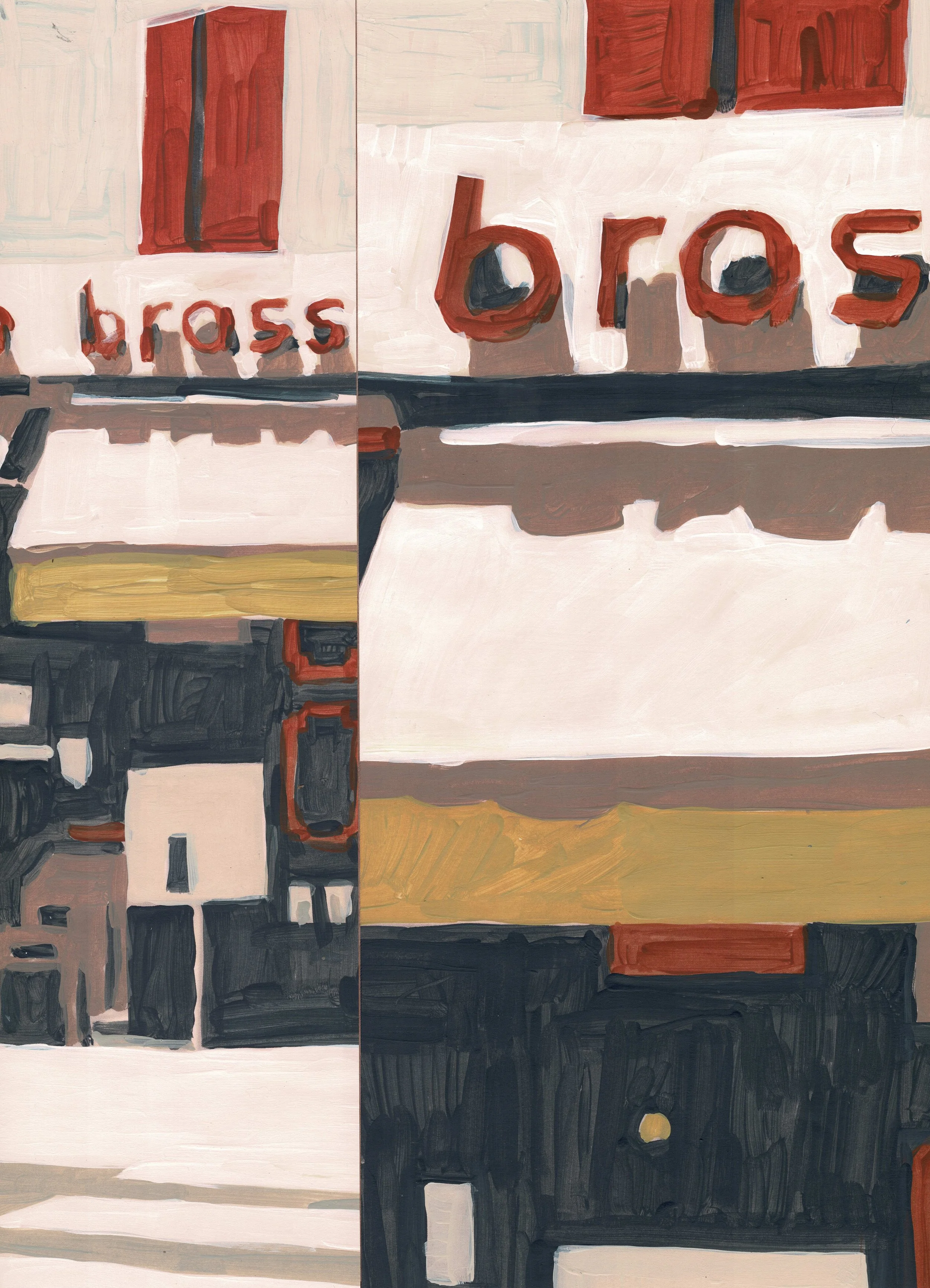 
La brasserie du commerce II — 2026  
Collage of acrylics on paper, artist frame
40 x 30 x 2,5 cm