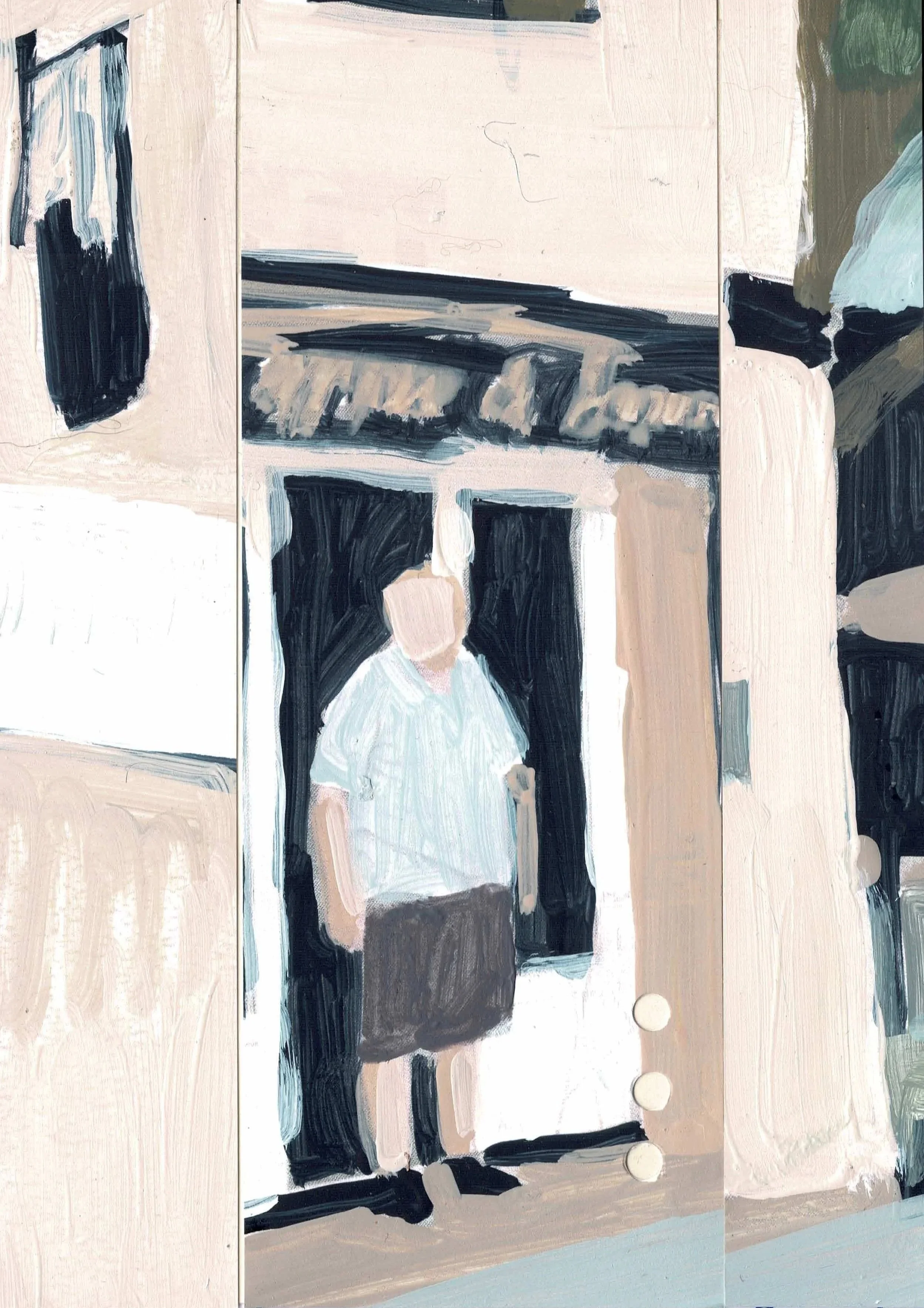 
Greetings from Les Adrets — 2026  
Collage of acrylics on paper, on a postcard
10.5 x 14.8 cm