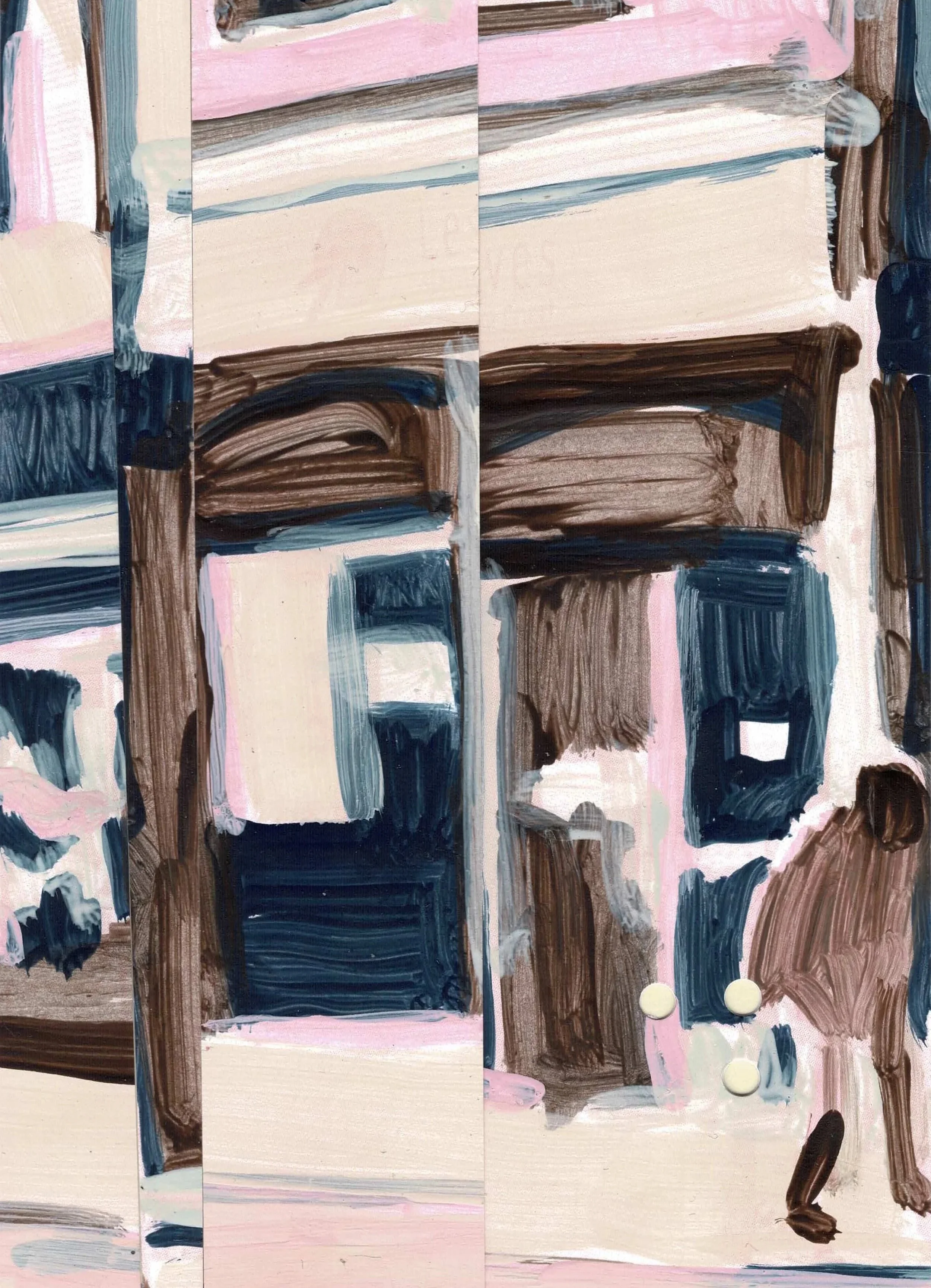 
Greetings from Dijon — 2026  
Collage of acrylics on paper, on a postcard
10.5 x 14.8 cm