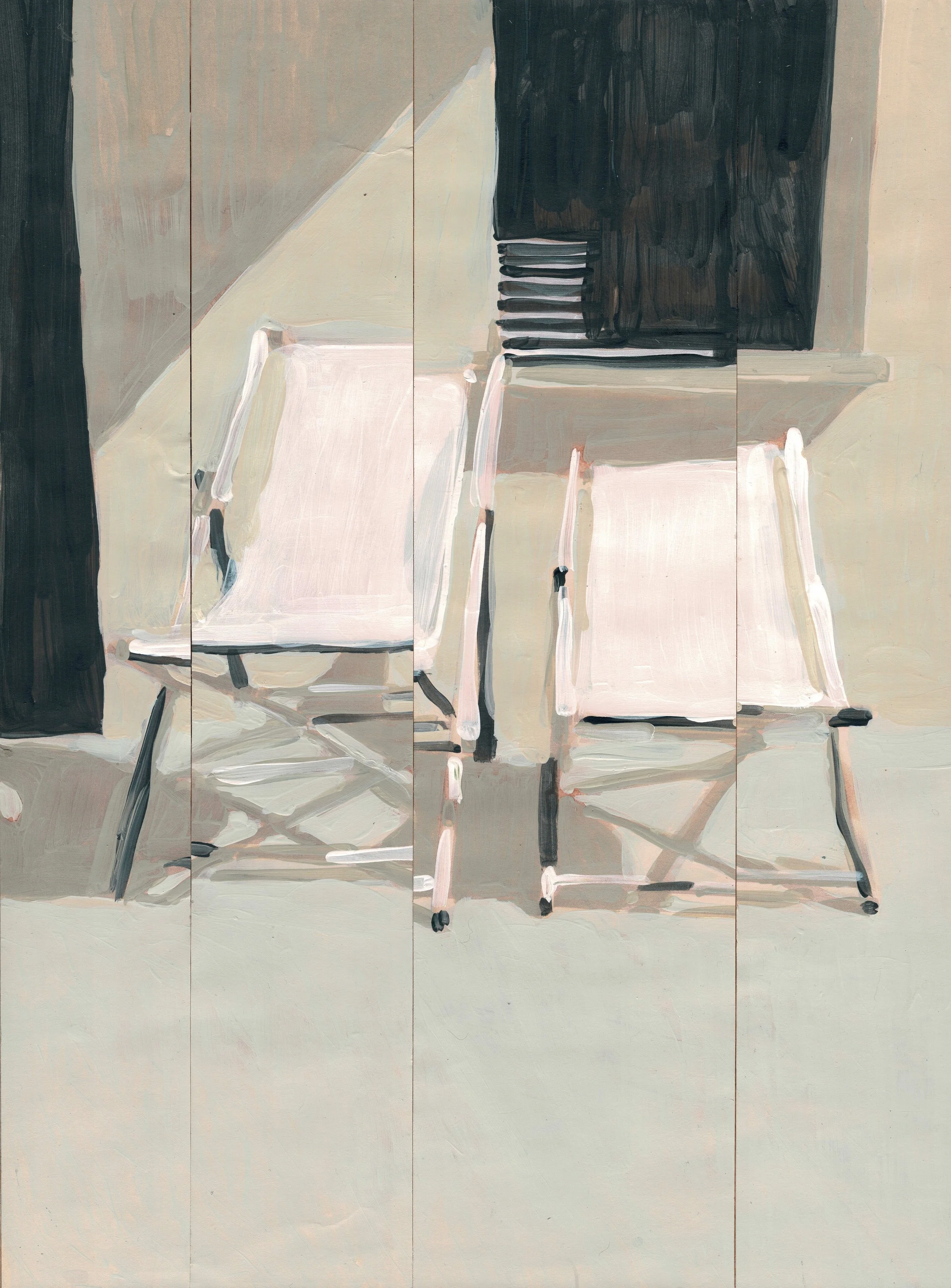 
Resting Row II — 2026  
Collage of acrylics on paper, artist frame
40 x 30 x 2,5 cm