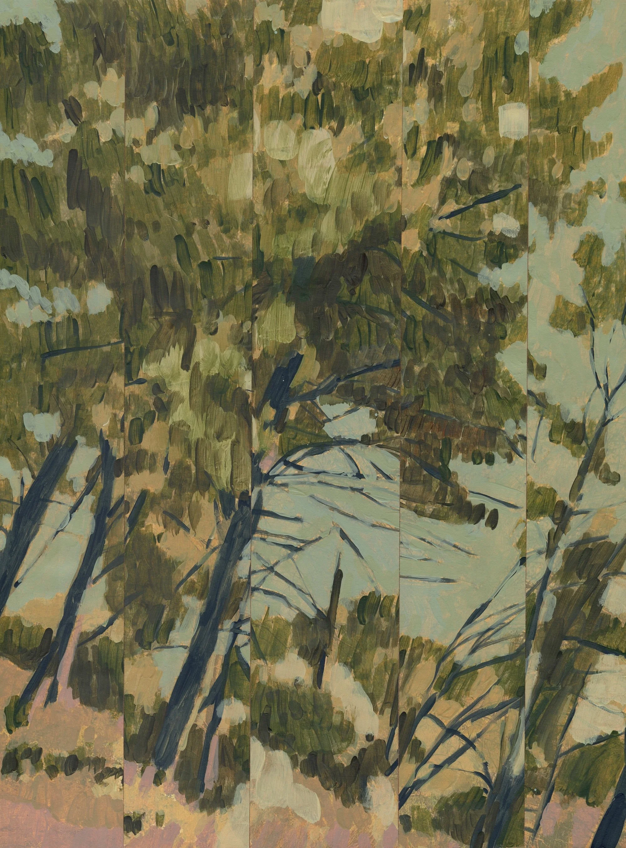 
Tilting Trees I — 2026  
Collage of acrylics on paper
40 x 30 x 2,5 cm