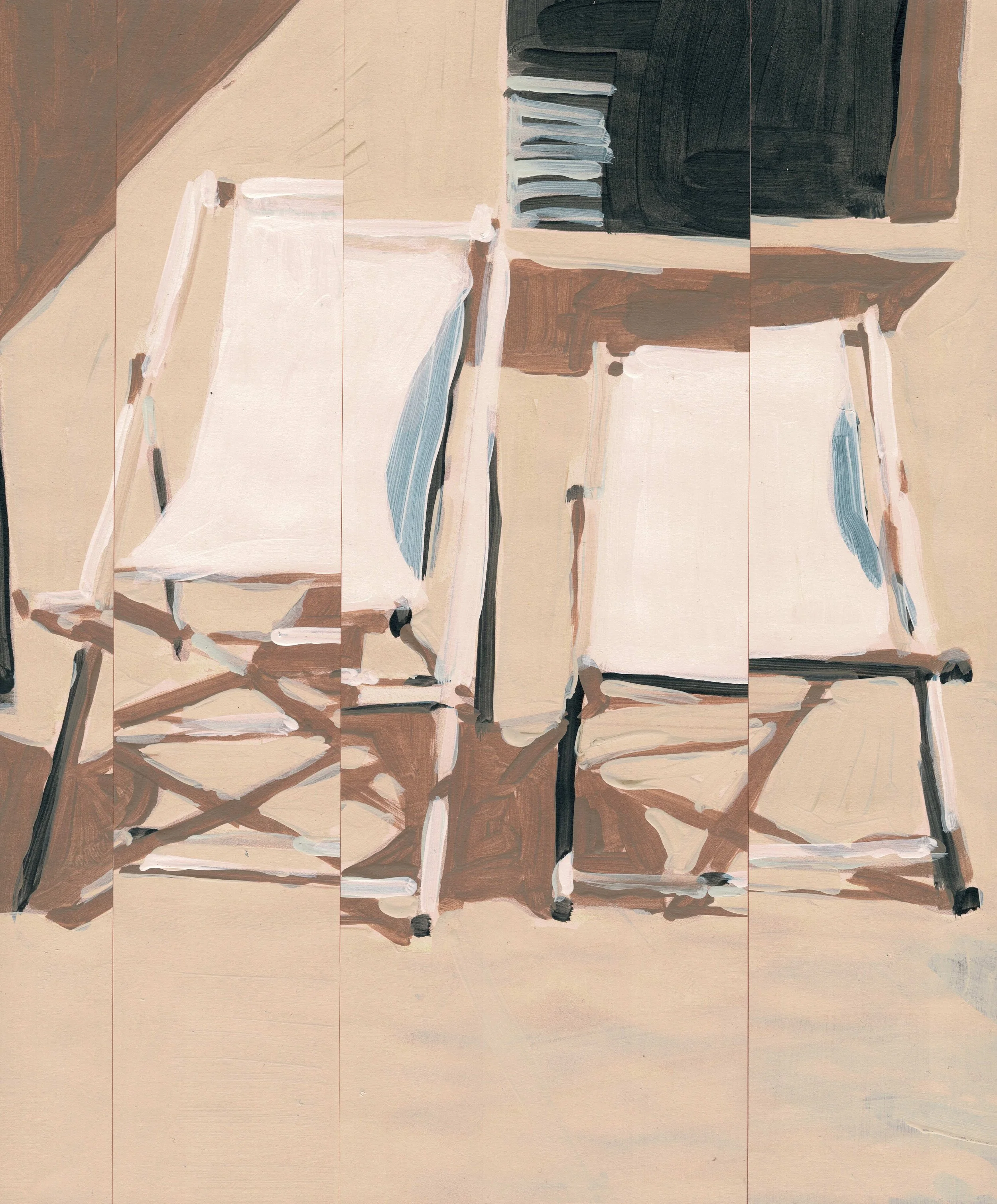
Resting Row I — 2026  
Collage of acrylics on paper, artist frame
30 x 25 x 2,5 cm