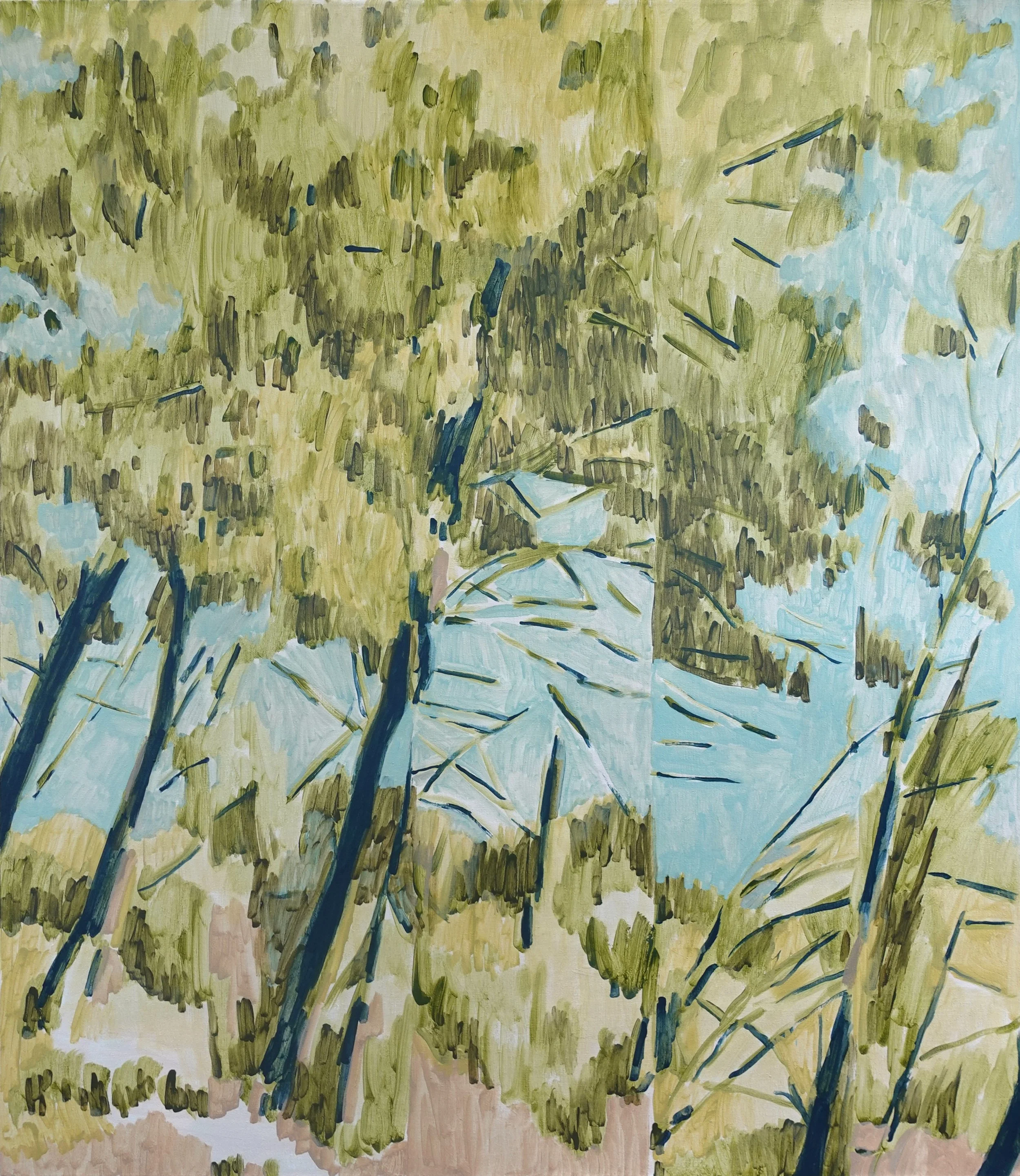 
Tilting Trees II — 2026  
Acrylics on linen
150 x 130 x 2 cm