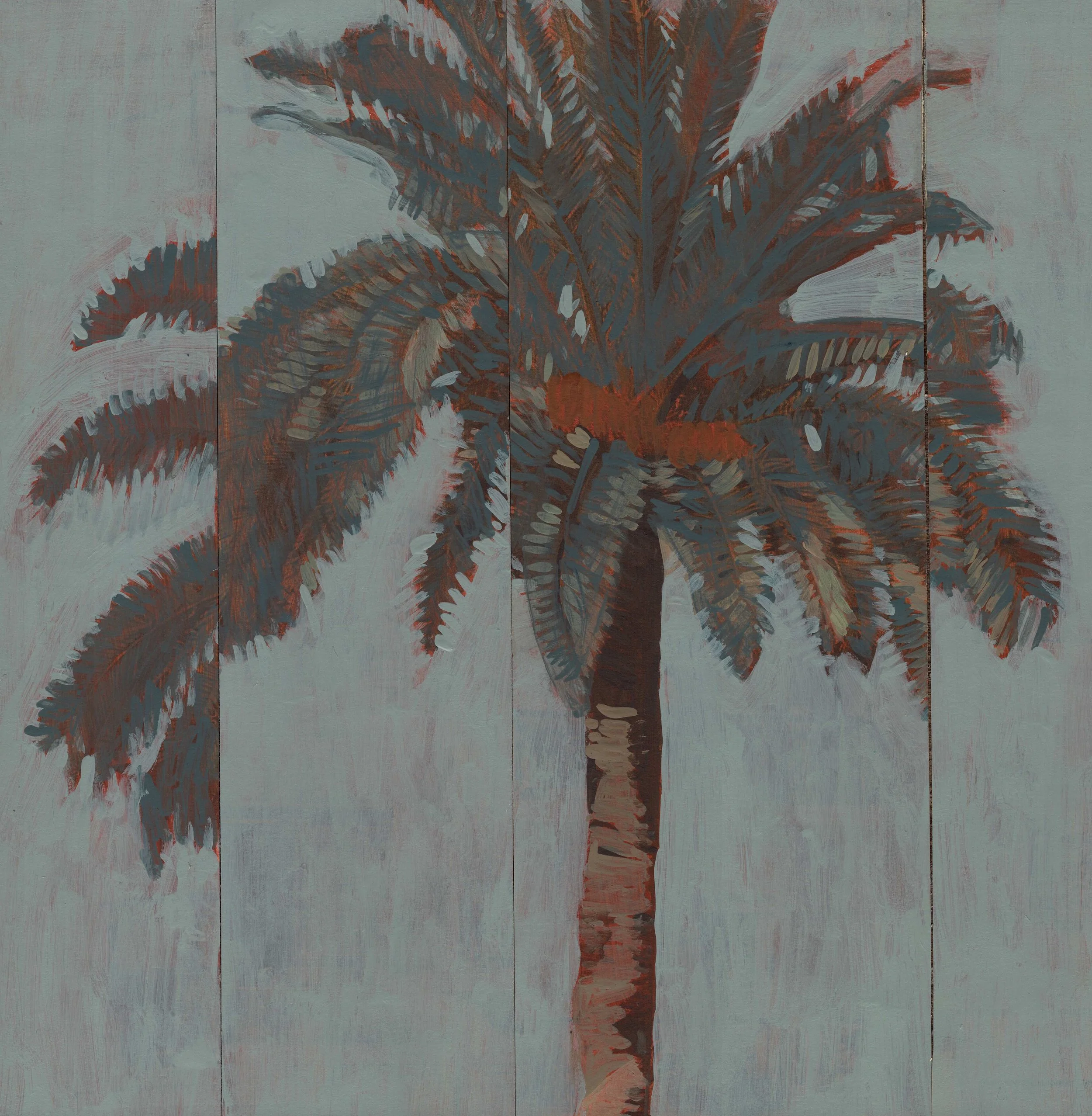 
Palm Tree— 2026
Collage of a painting on paper with acrylics, and mounted on a wooden panel, finished with matted epoxy 
30 x 30 cm