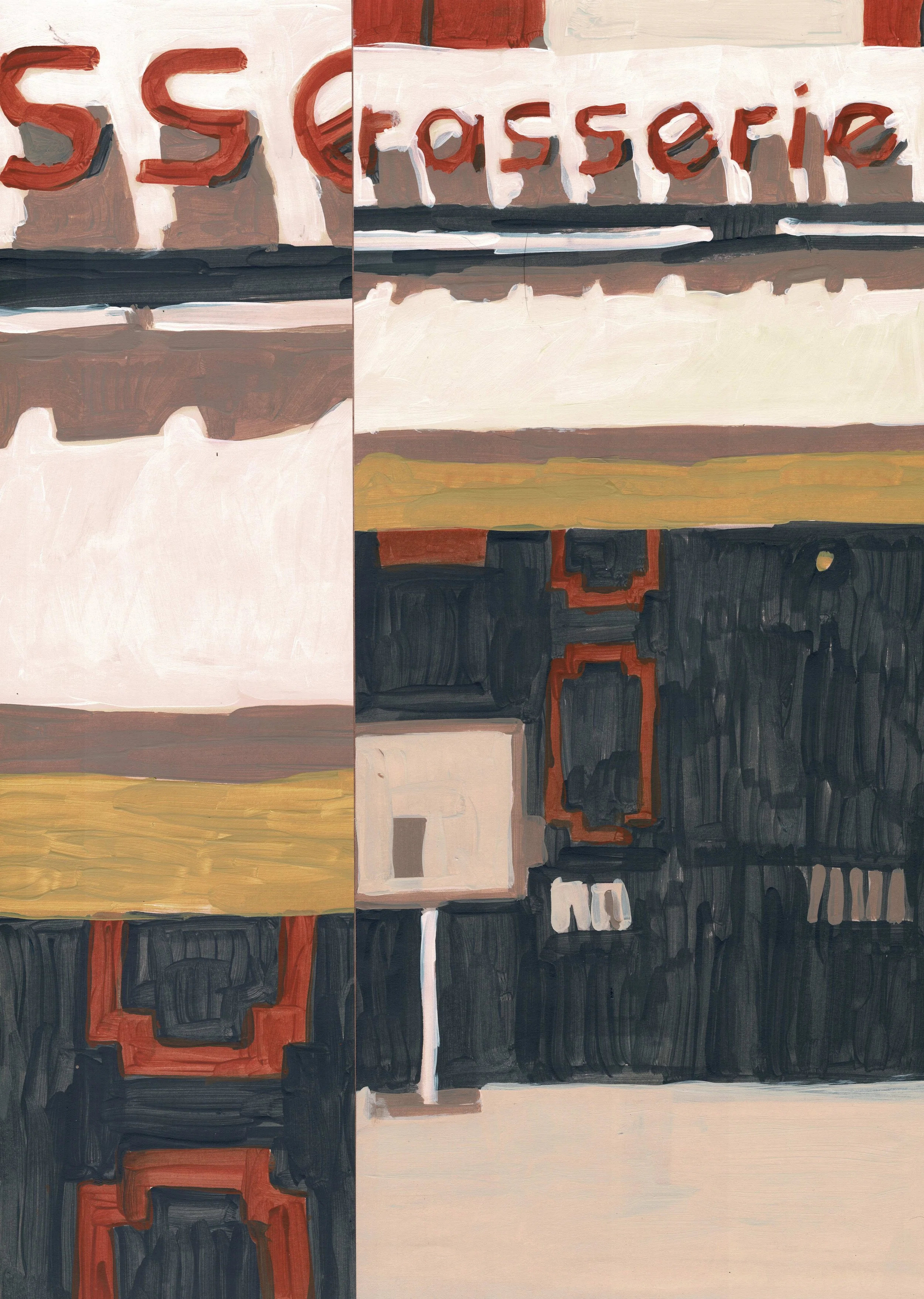 
La brasserie du commerce VI — 2026  
Collage of acrylics on paper, artist frame
40 x 30 x 2,5 cm