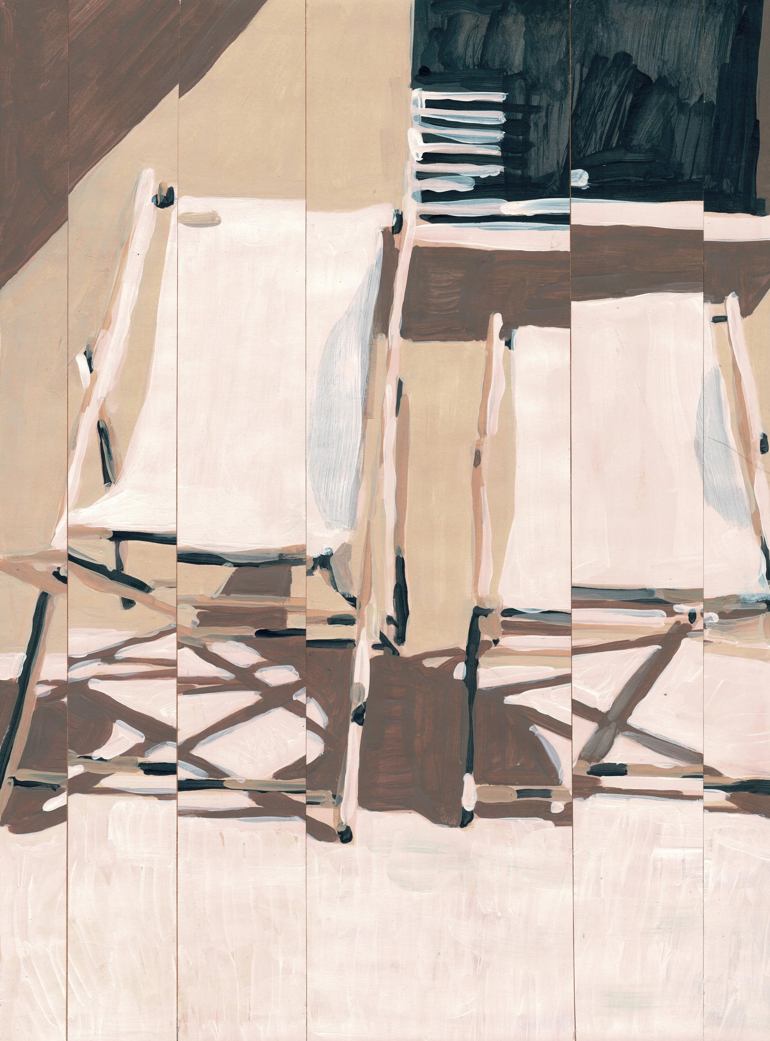 
Resting Row III — 2026  
Collage of acrylics on paper, artist frame
40 x 30 x 2,5 cm