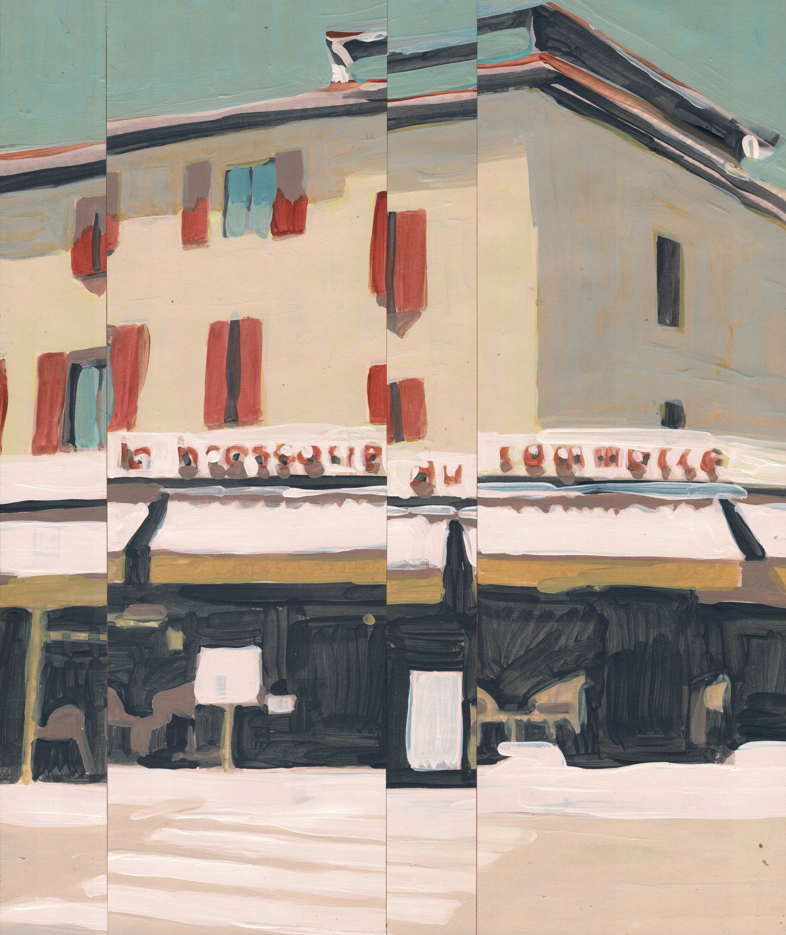 
Brasserie Break — 2026  
Collage of acrylics on paper
30 x 25 x 2,5 cm