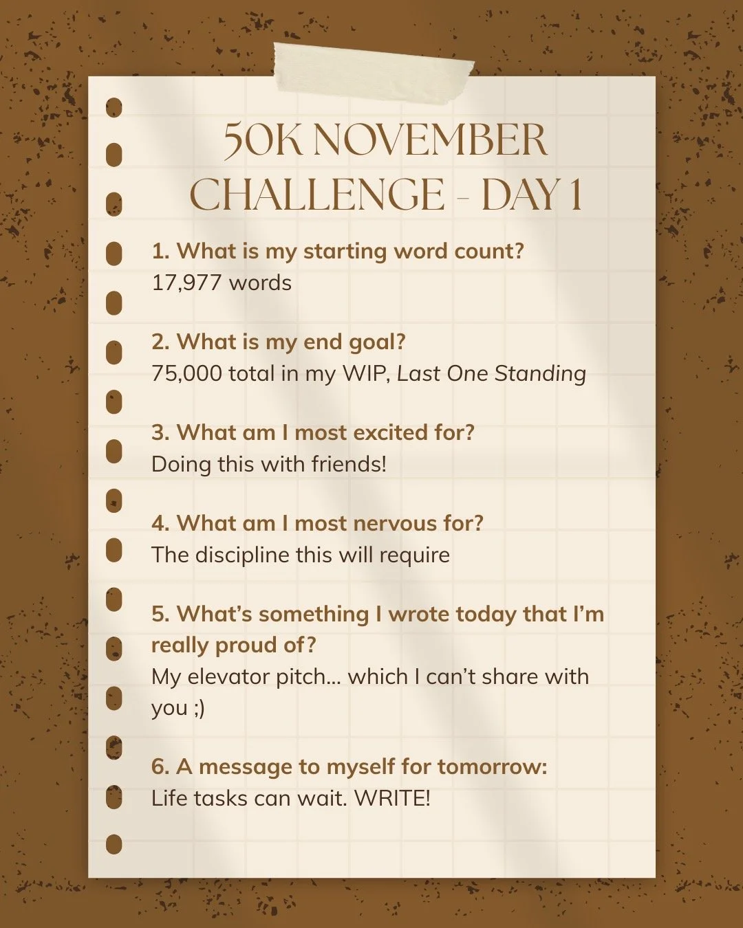 I may have started the 50k words in November challenge two days late... but hopefully that won't stop me from accomplishing it! I can't wait to dive in, crank out this manuscript, and have fun with my friends along the way. Are you taking part in thi