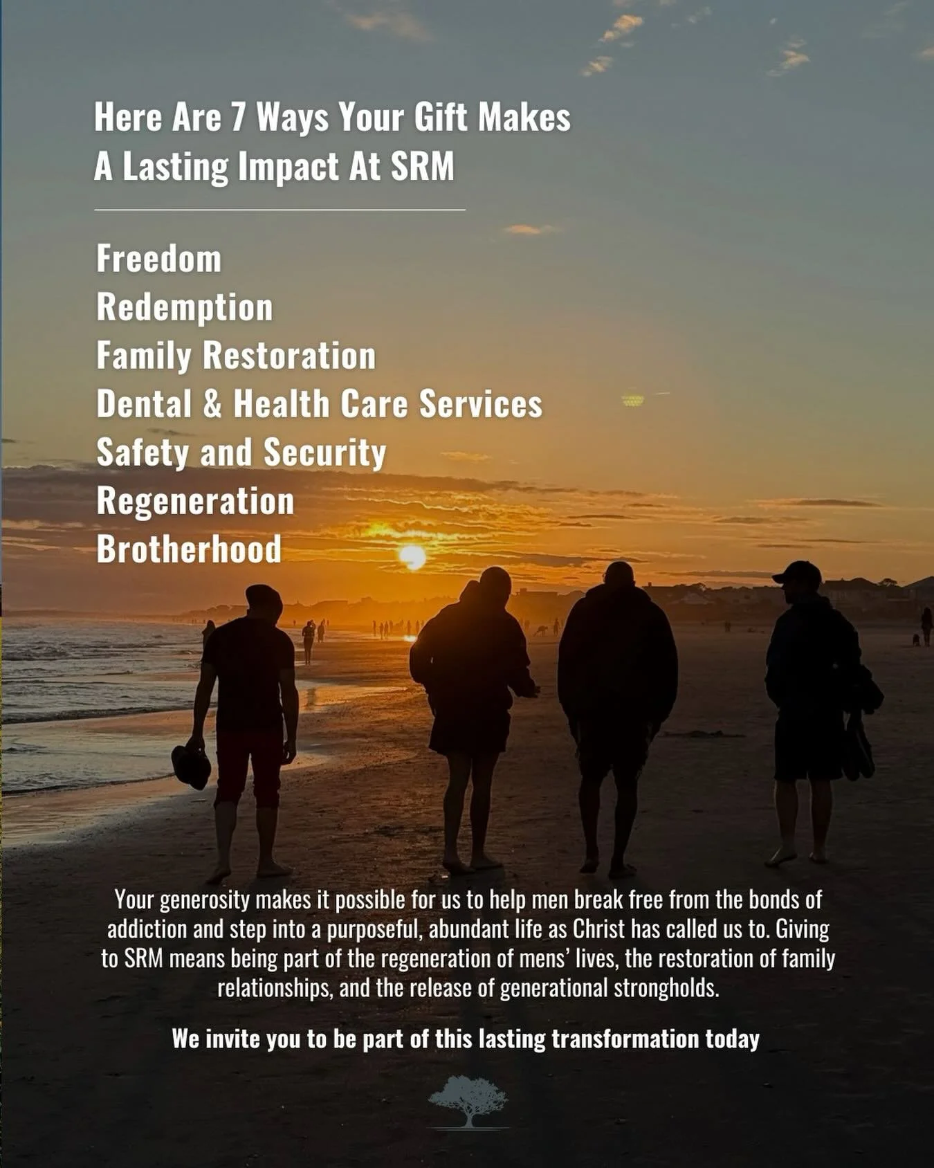 If you missed Giving Tuesday, not to worry. When you give to SRM this month, your gift will be matched dollar for dollar to up to $20,000!

SRM is in a growing season &mdash; We recently launched our three year vision. In order to bring this vision t