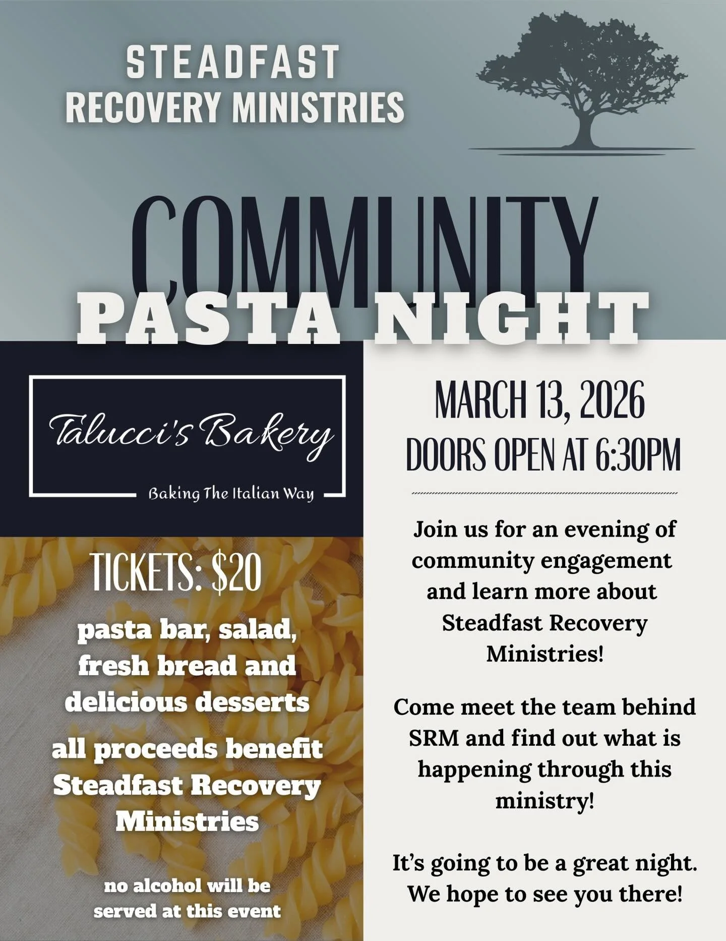Join us on Friday, March 13 at Talucci&rsquo;s Bakery in Summerville for a community awareness event! SRM is located in Summerville, SC. We want all of our friends and neighbors to know what God is doing through this ministry in our area! Come meet t