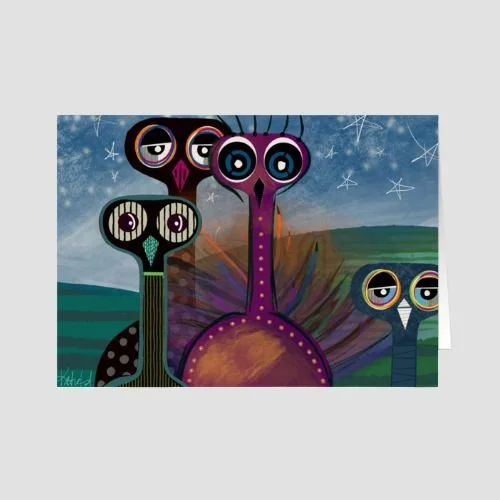 Neighborhood Watch | Whimsical Bird Art Greeting Card