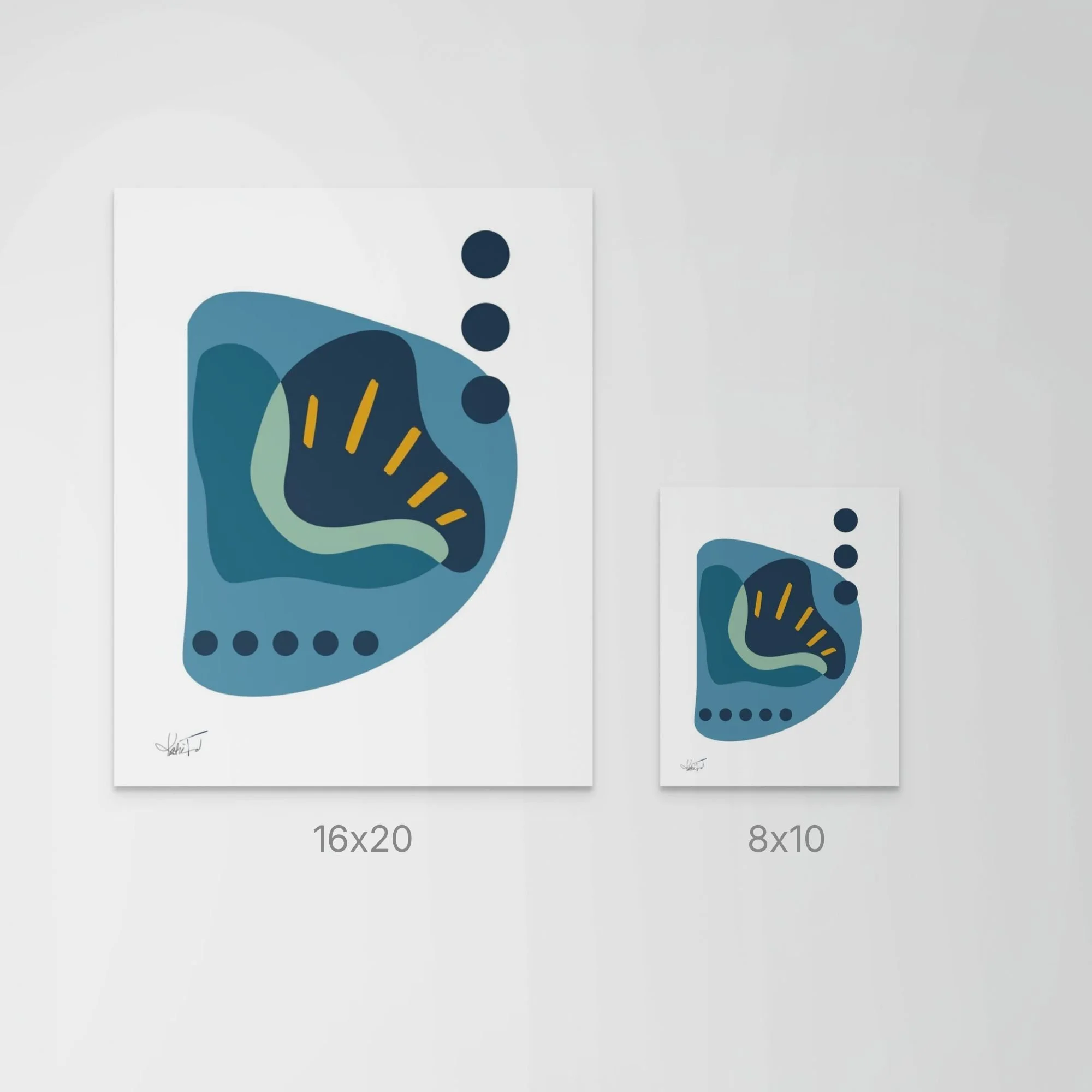 Teal Sonata art print size comparison showing 8x10 and 16x20 prints for scale.