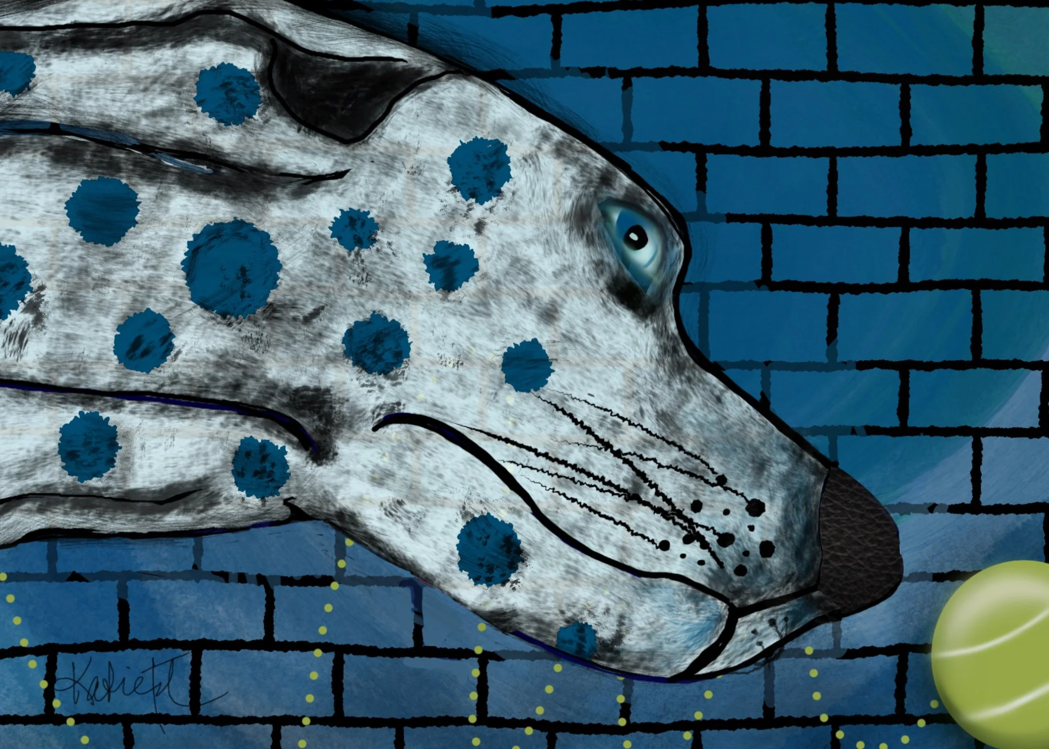 Go Get It | Whimsical Dog Art Print with Tennis Ball (16x20)