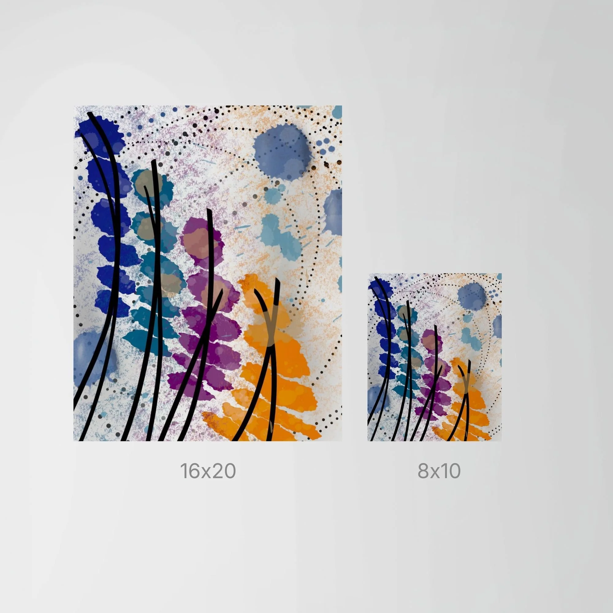 Sway & Drift art print size comparison showing 8x10 and 16x20 prints for scale.