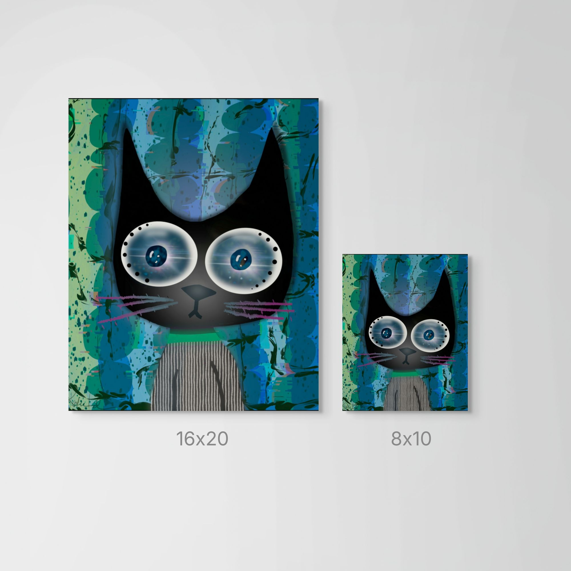 Night Vision art print size comparison showing 8x10 and 16x20 prints for scale.