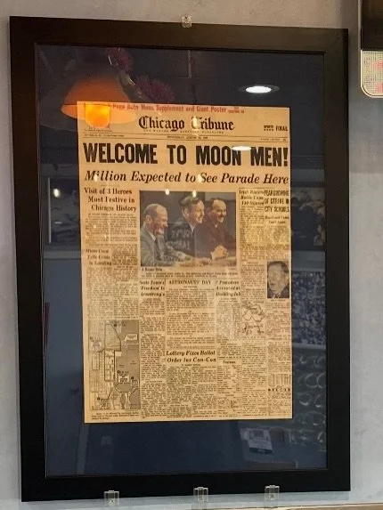Love the new addition to our walls!! Thank you to @luke_vander_linde for sharing this historic moon landing memorabilia!! An original front page Chicago Tribune newspaper with: Neil Armstrong, Buzz Aldrin and Michael Collins during a news conference 