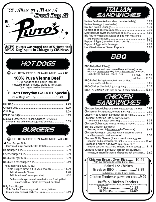 Menu — Plutos Beef and Hotdogs