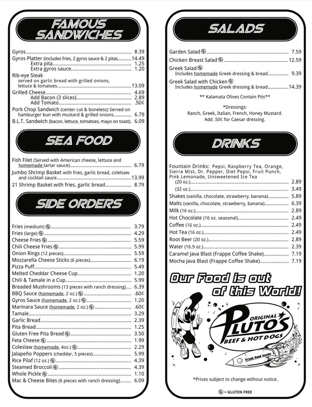 Menu — Plutos Beef and Hotdogs