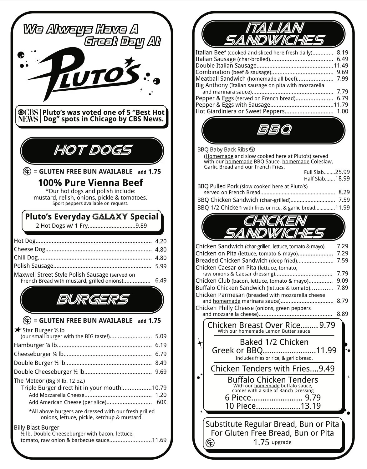 Menu — Plutos Beef and Hotdogs