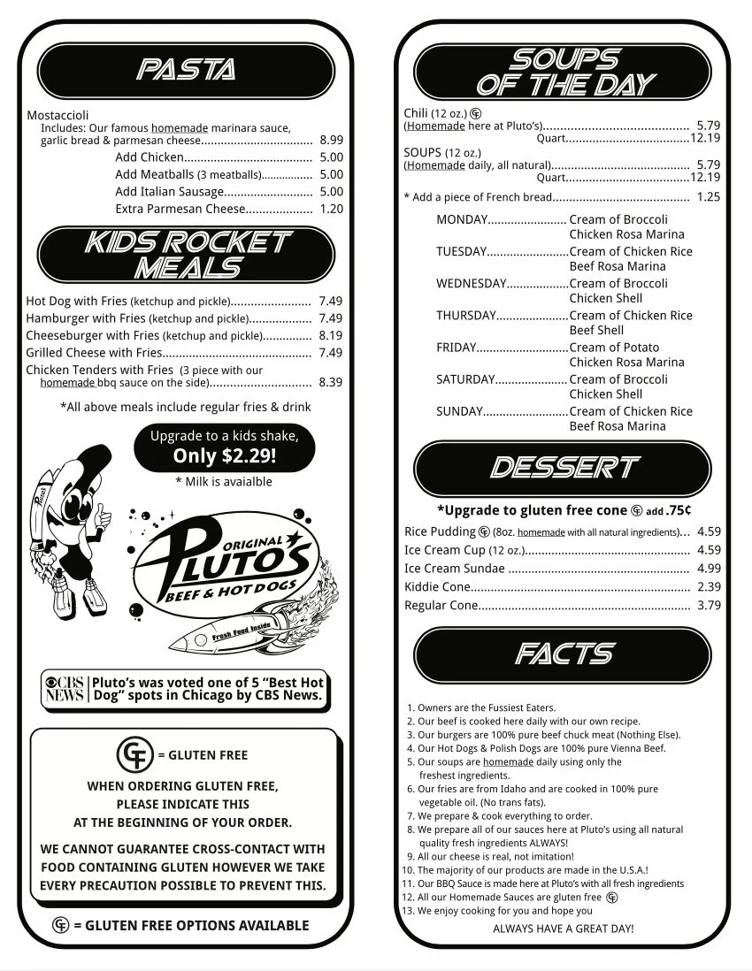 Menu — Plutos Beef and Hotdogs