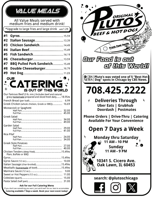 Menu — Plutos Beef and Hotdogs