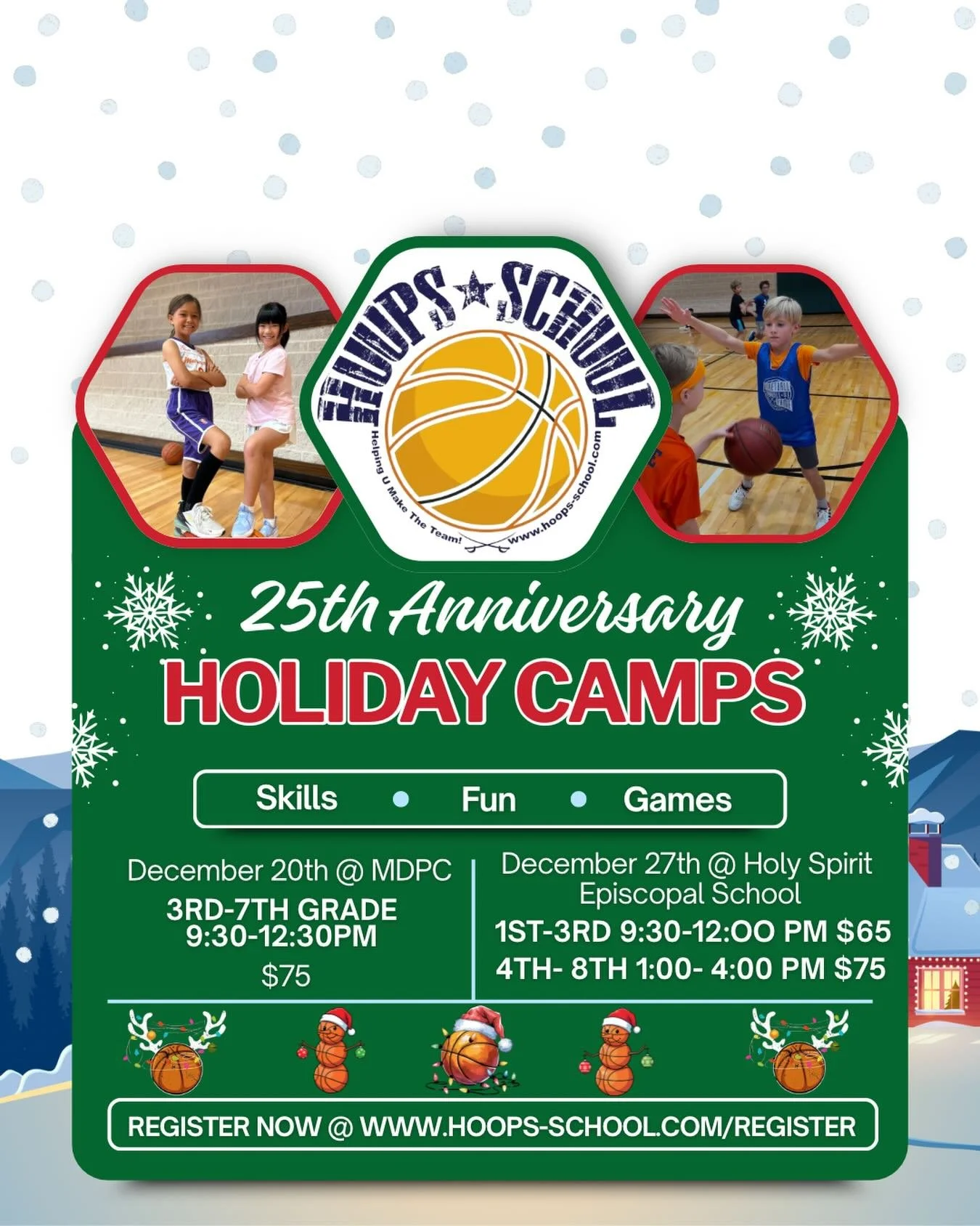 Register now, spots are filling up fast!  Sign up here- https://www.hoops-school.com/register  ##hoopsfortheholidays #basketballcamp