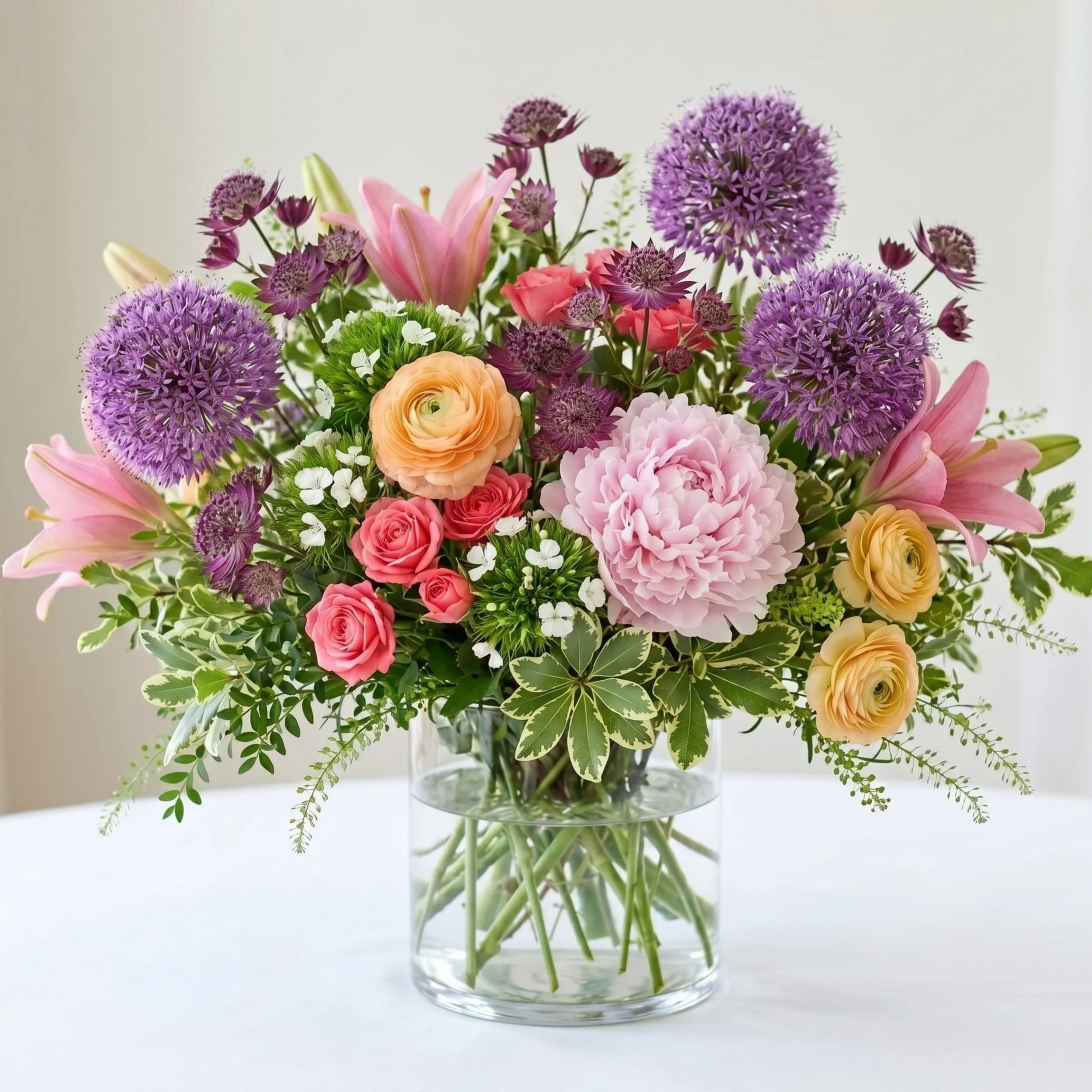 Our designer&rsquo;s latest creation - available this week only! 

And yes, it includes #peonies 🌸🤩

Available online for delivery orders, or give us a call for pick up! 

#flowers #allium #ranunculus #prettyinpink