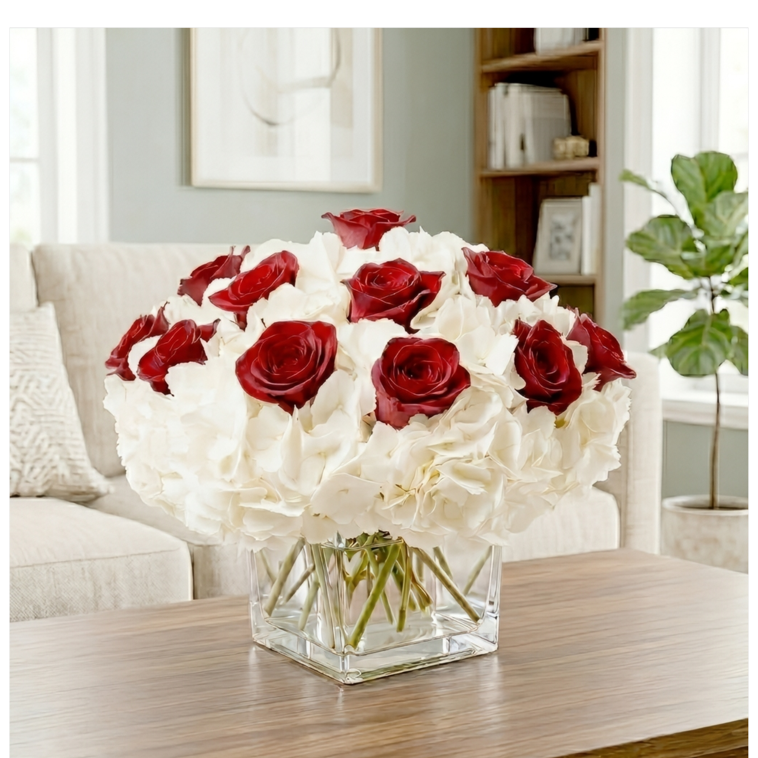 Roses and Hydrangeas in Cube - $75-$135