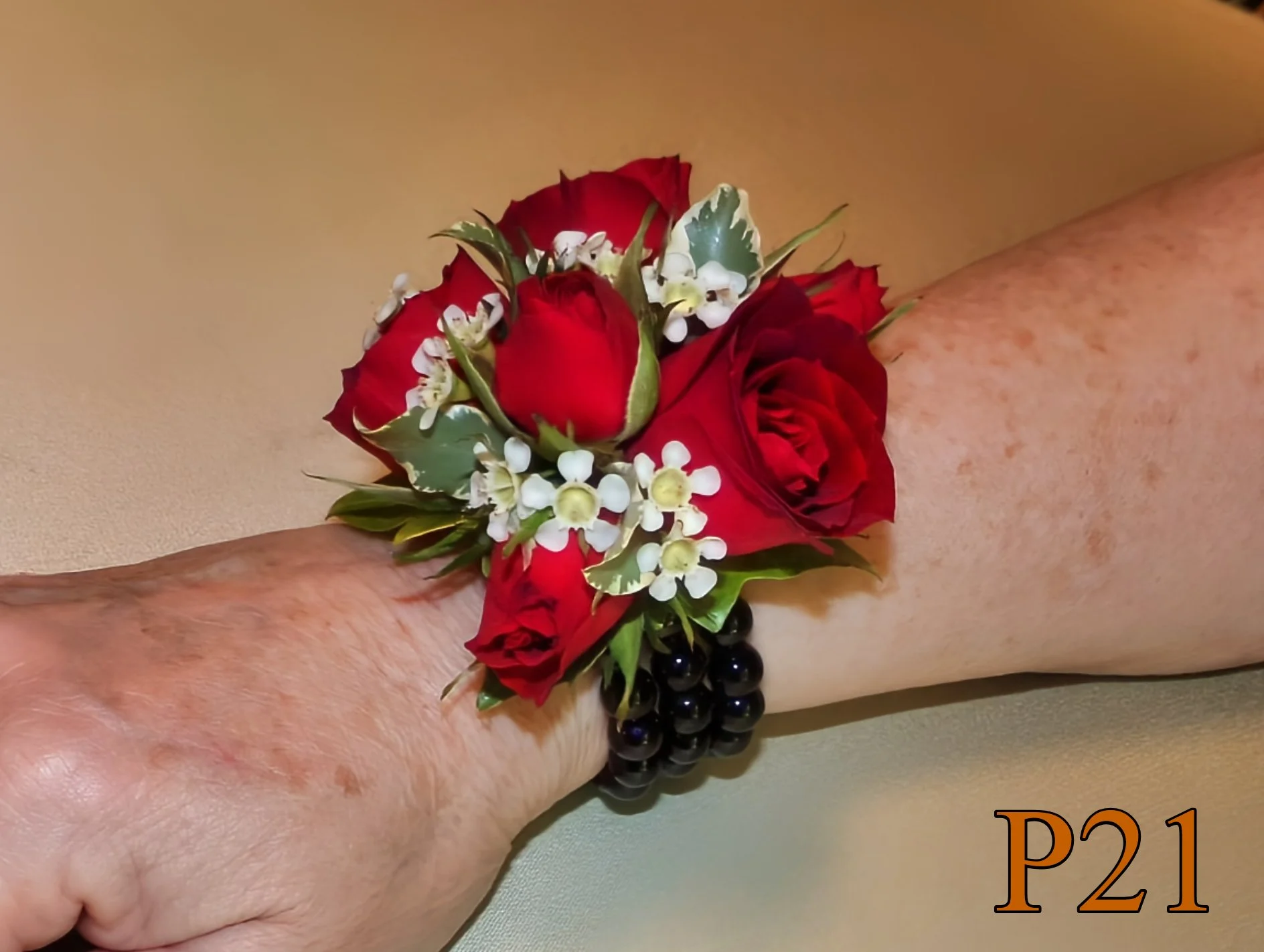 red rose with waxflower black wrstlet corsage pick up smyrna