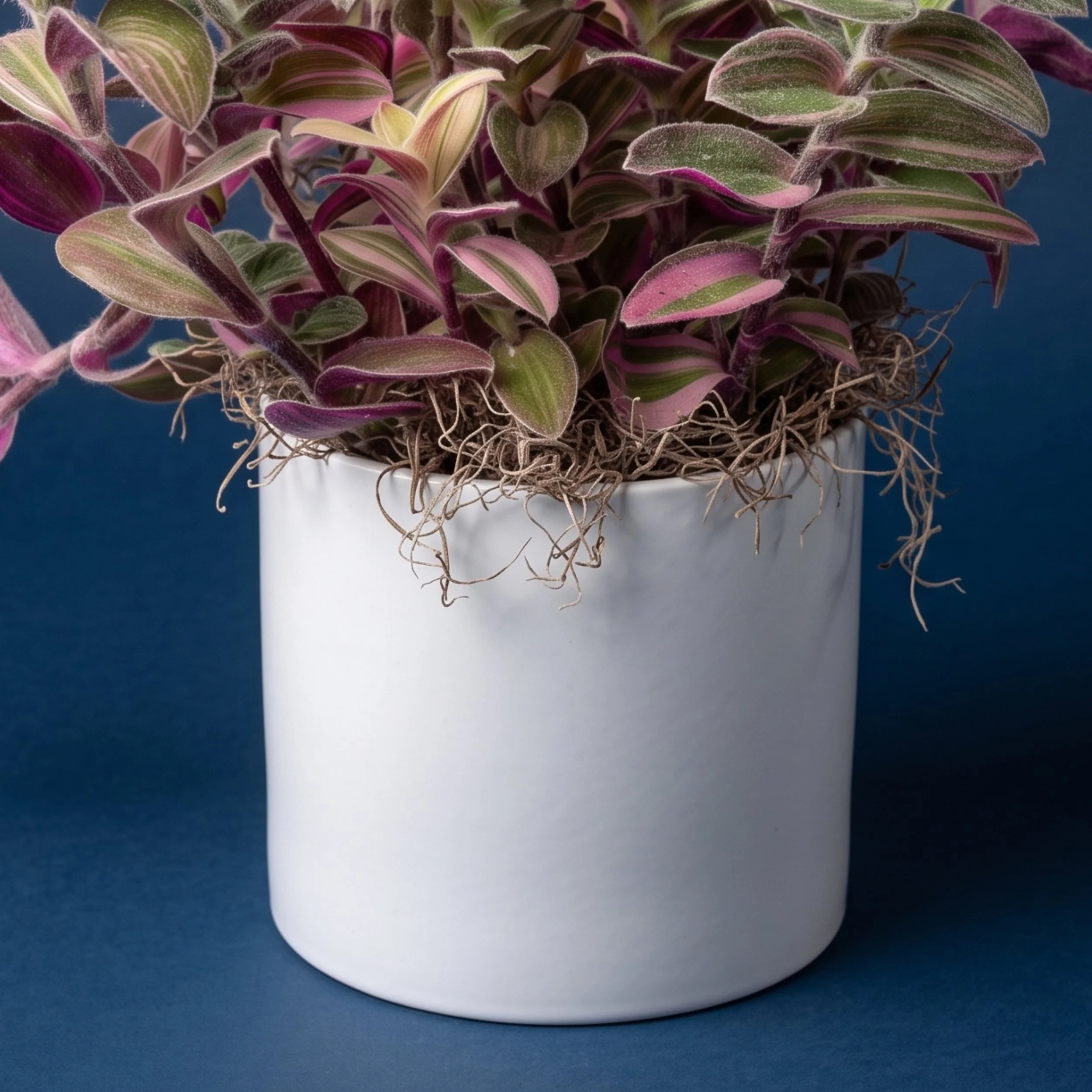 Variegated Cobweb Spiderwort in white ceramic up close.jpg