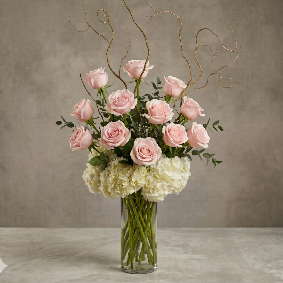 Dozen Roses with Hydrangeas - $150-$265