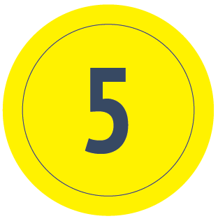 Yellow circular sign with the number five in the center.