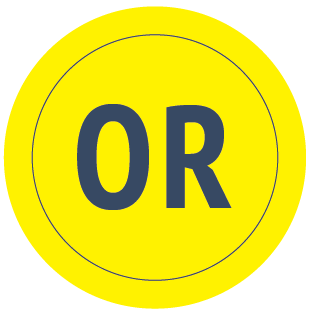 Yellow circular button with the letters "OR" in dark gray inside.