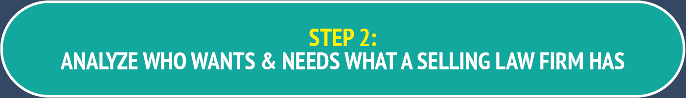 Step 2 guide for a selling process, focusing on analyzing potential buyers and the needs a law firm can meet.