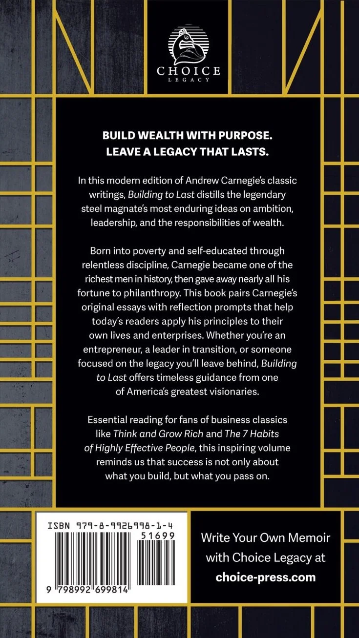 Back cover of Building to Last by Andrew Carnegie