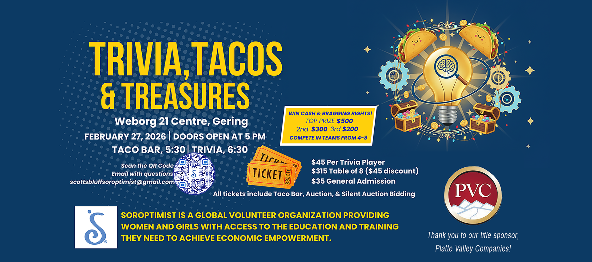 Soroptimist International of Scotts Bluff County Fundraiser Trivia, Tacos, & Treasures