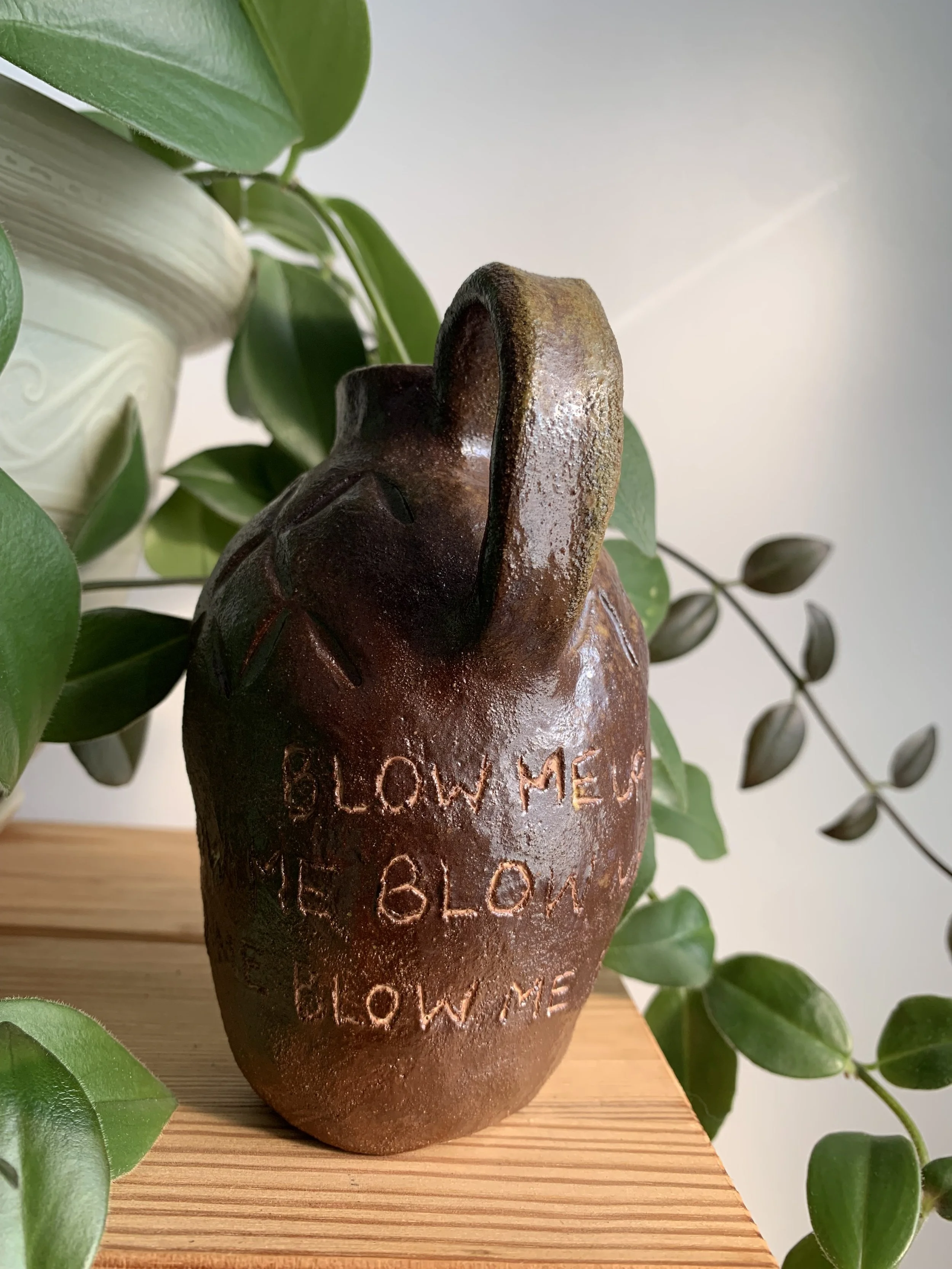 Facejug #4, stoneware, smoke firing, 2024.