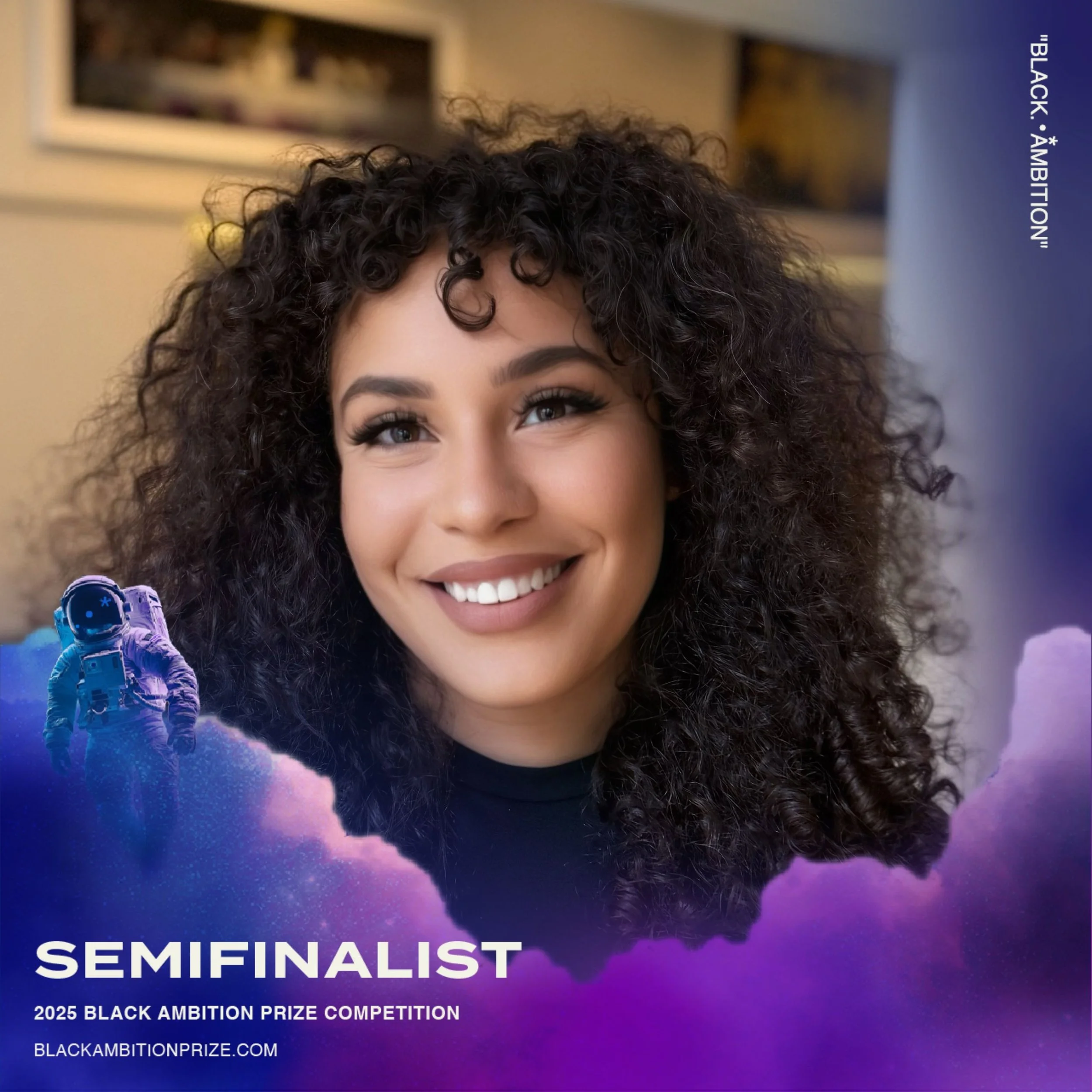 Image of Sierra Hayden, We Outside Founder. Image shows sierras headshot inside of a Black Ambition Prize Semifinalist frame