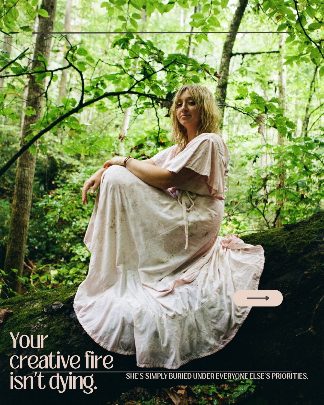You can&rsquo;t meet your creative fire
while sprinting through your own life.

She won&rsquo;t wrestle with errands or obligations.
She waits &mdash; steady and ancient &mdash;
for the moment you choose yourself long enough
to feel her footsteps aga