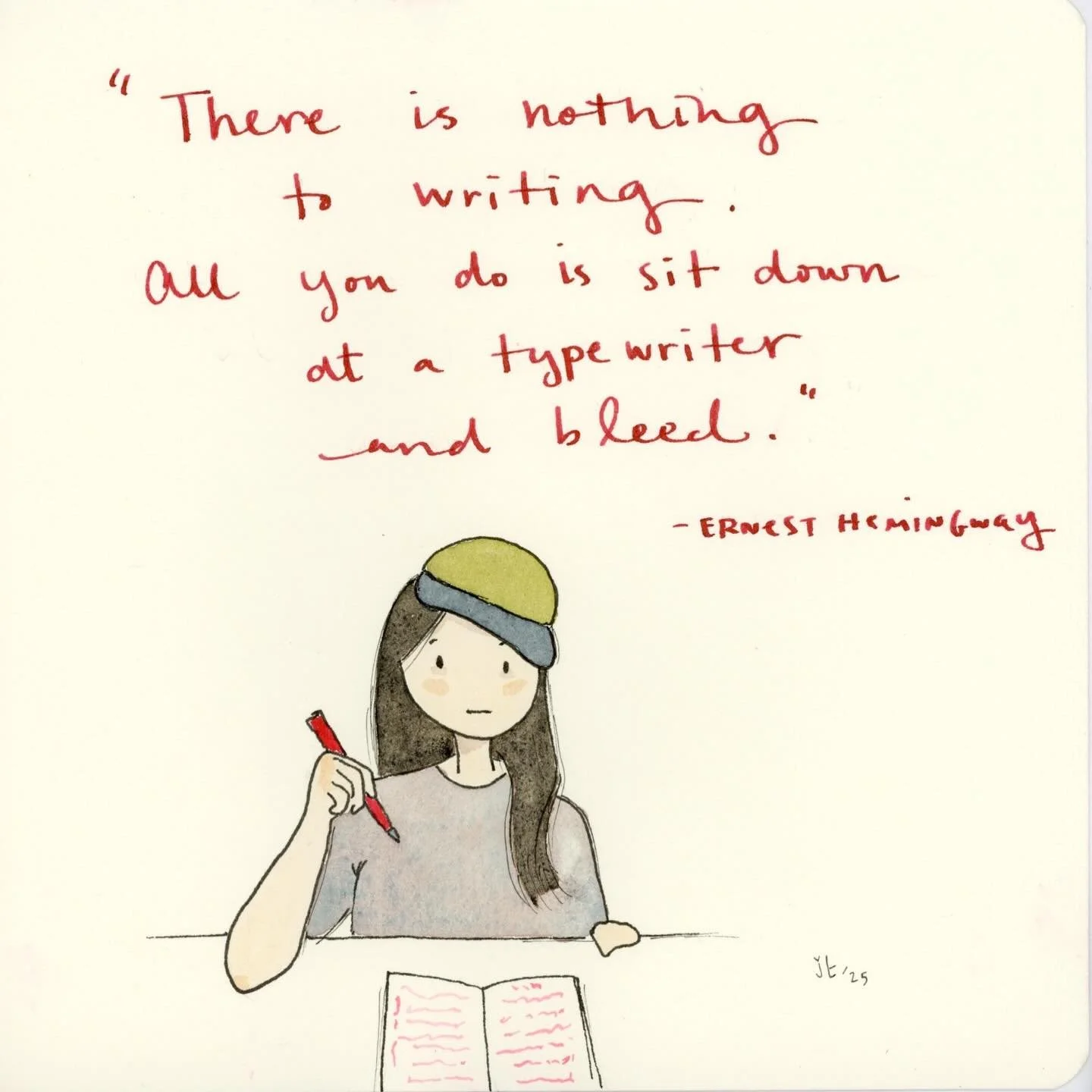 Part 5: Writing Life
-
Bleed on the Page
&ldquo;There is nothing to writing. All you do is sit down at a typewriter and bleed.&rdquo; -Ernest Hemingway
-
This is the stage that I&rsquo;m in as I write the story and dig into the details of the charact