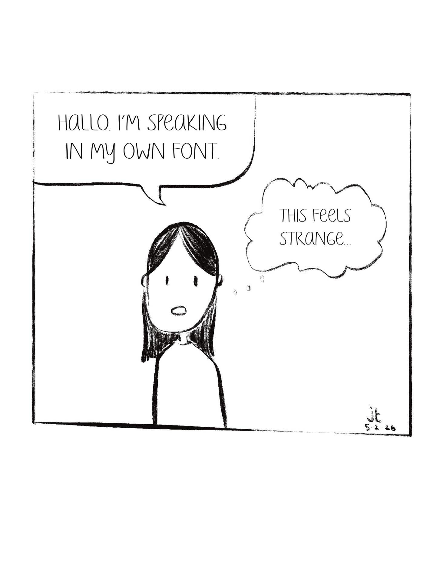 Last year, I attended a workshop by @woodmanmaynard and @shainley on making a digital font for your comics using your own handwriting. Here&rsquo;s my first comic ever using my &ldquo;JT Font&rdquo; that I created using Fontself.
👩🏻&zwj;🎨