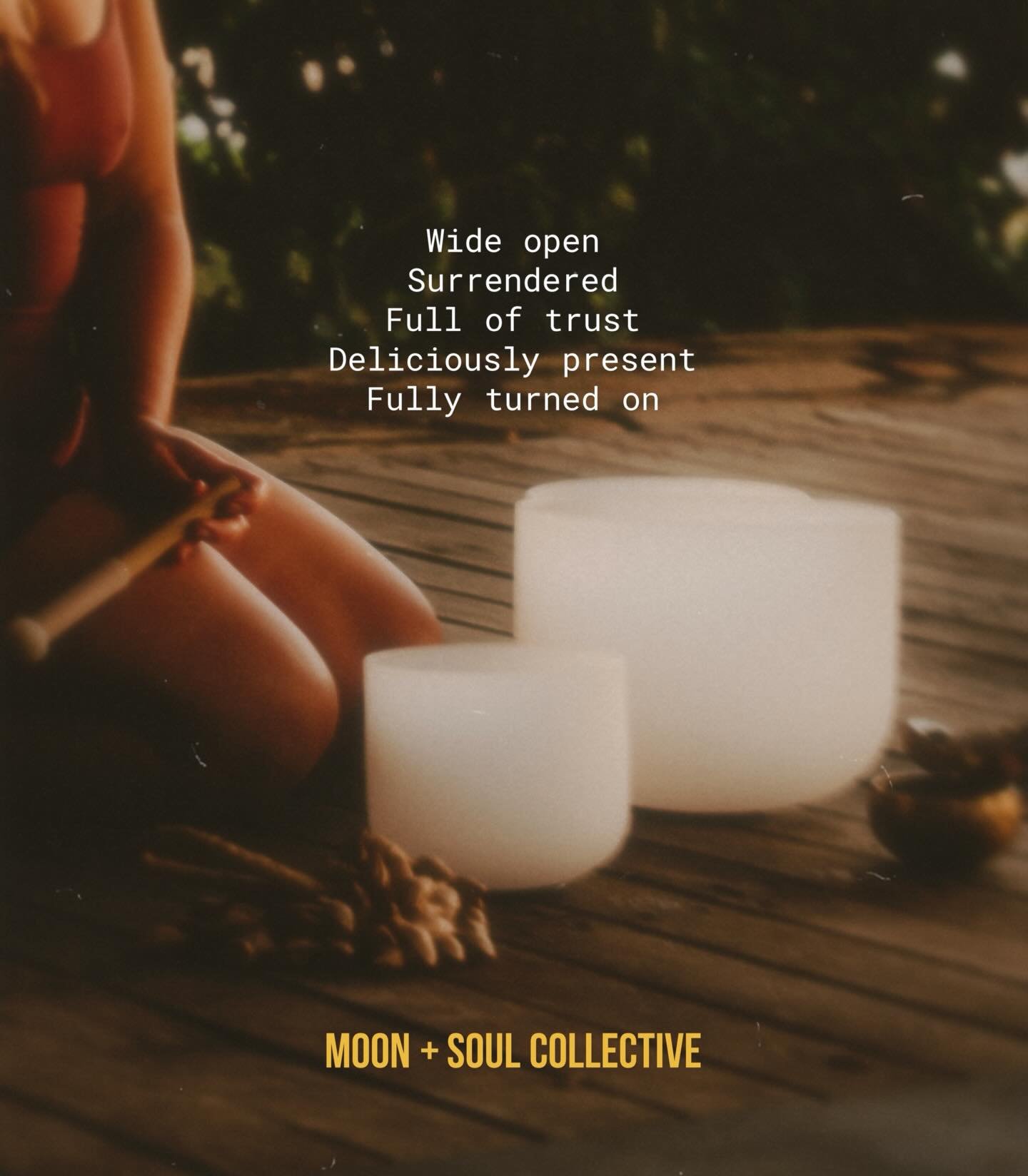 A note from my heart:
To be wide open is brave.
To be surrendered is sacred.
To be full of trust is powerful.
To be deliciously present is freedom.
To be fully turned on is to be fully alive.
May we all live from this place. 
This is what Moon+soul C
