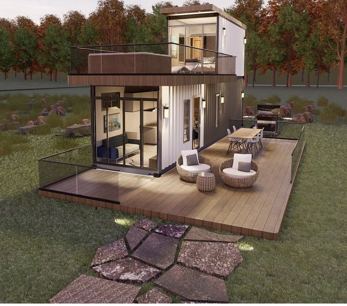 Two story outside landscaped home